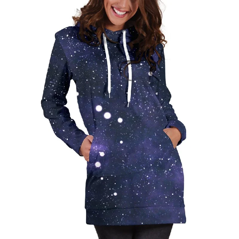 Dark Purple Galaxy Outer Space Print Pullover Hoodie Dress