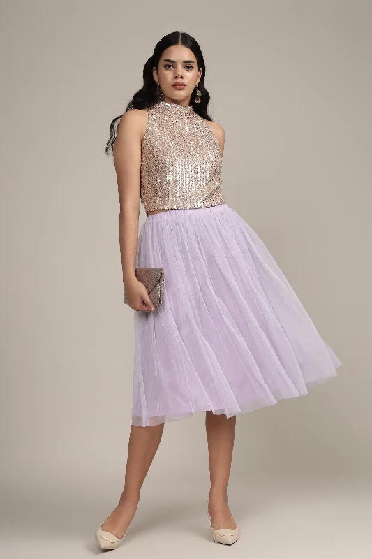Merlin Lilac Tulle Midi Skirt corduroy skirt durable
