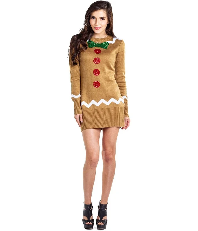 Women's Gingerbread Sweater Dress Fitted Loose Oversized