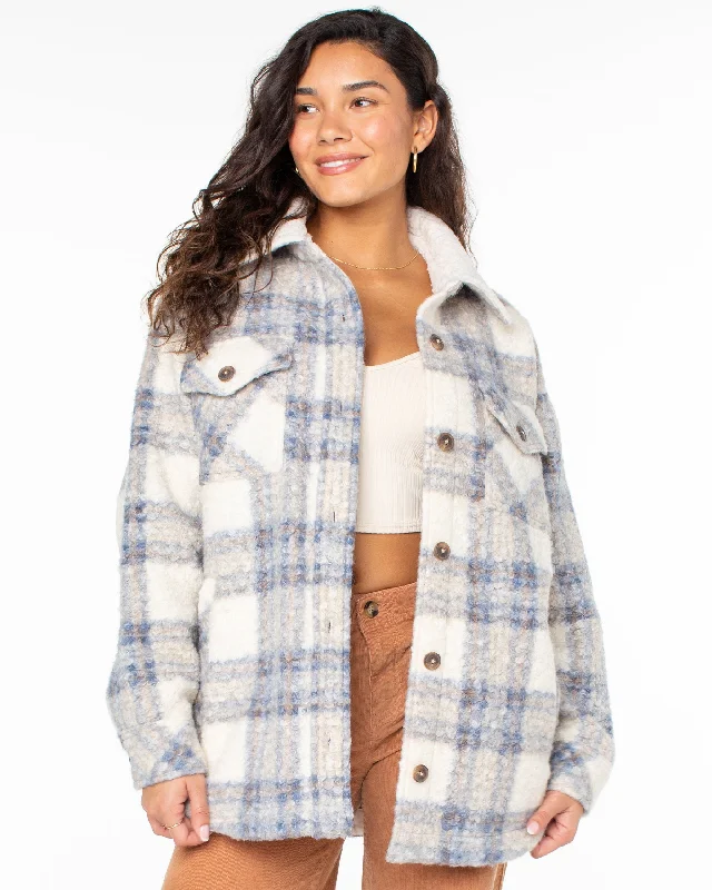 Overlander Solid Button Front Fleece Jacket - Infinity Blue Satin Jacket Silk Jacket Chiffon Jacket