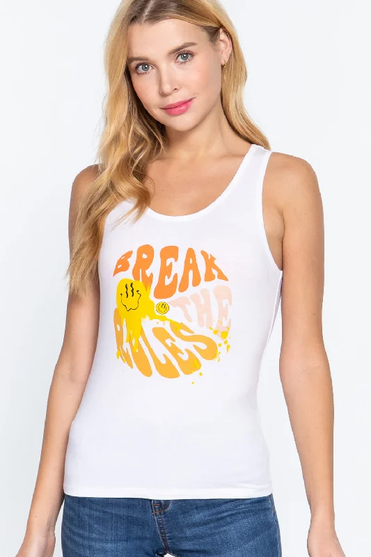 Screen Print Knit Tank Top in White silver tank top