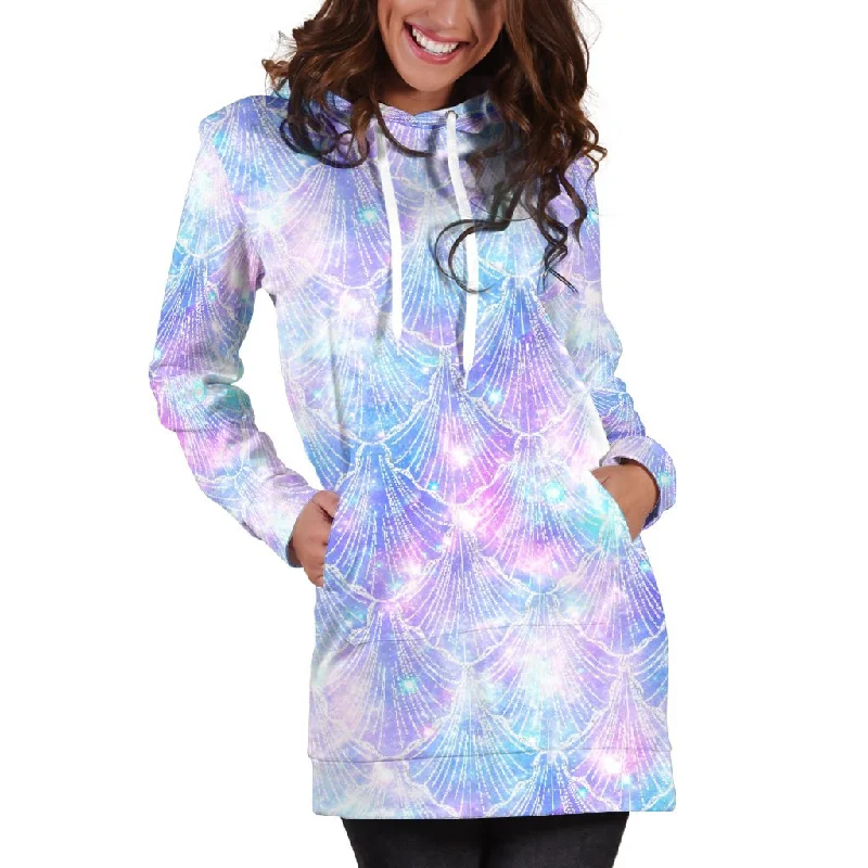 Galaxy Mermaid Scales Pattern Print Pullover Hoodie Dress