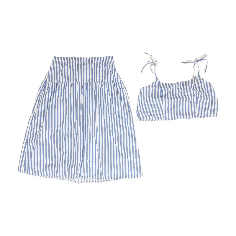 Blue Striped Cropped Tank and Pants Set bronze tank top