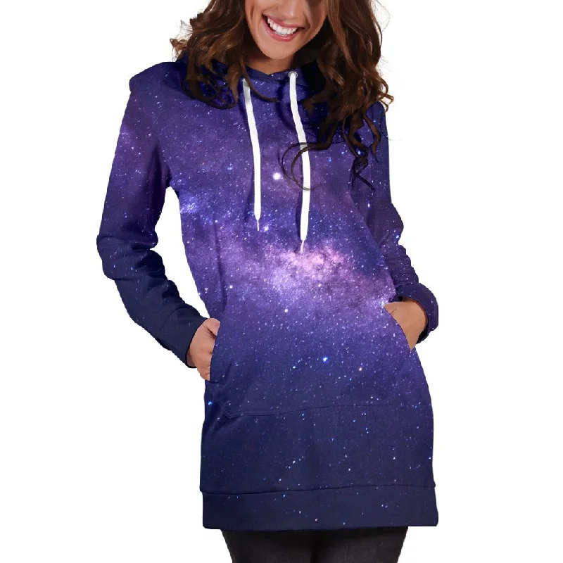 Dark Purple Milky Way Galaxy Space Print Pullover Hoodie Dress