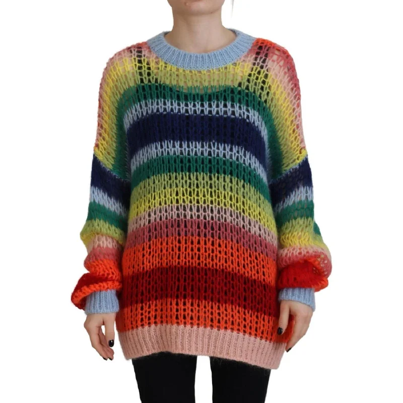 Dsquared² Multicolor Knitted Mohair Crewneck Pullover Sweater Short Sleeve Top