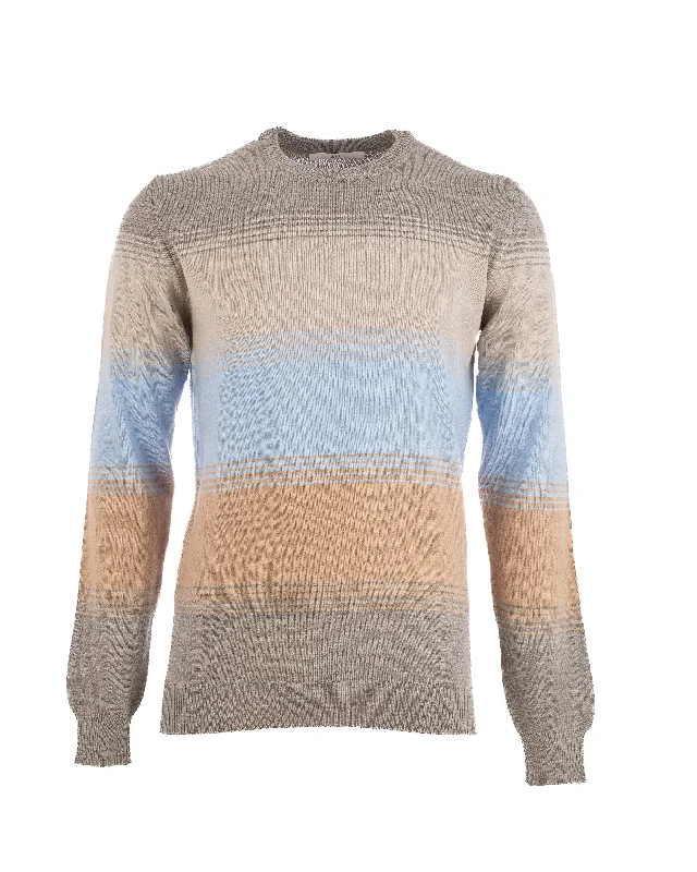 Men Striped Regular Fit Pullover - Multicolor Ribbed Crew Neck