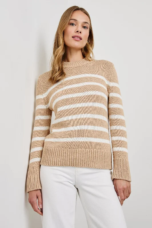 ALISE SWEATER - IVORY BIRCH STRIPE Graphic Sweater Embroidered Appliqued