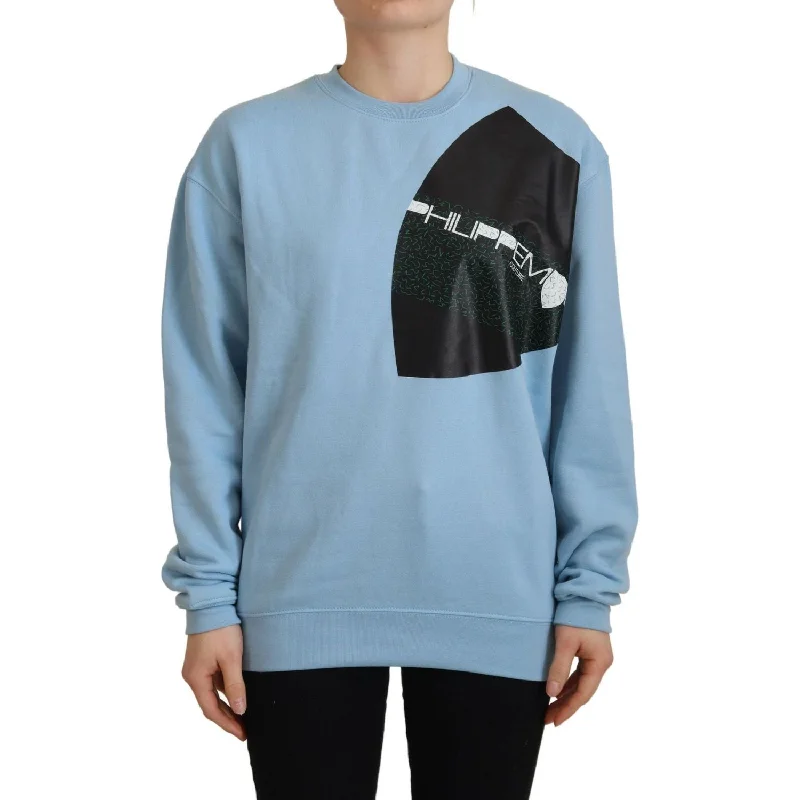 Philippe Model Elegant Light Blue Cotton Pullover Sweater Bishop Sleeve Elegant