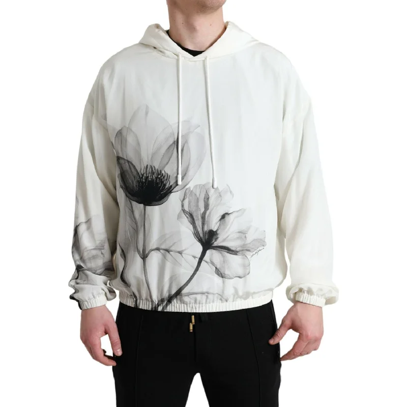Dolce & Gabbana Elegant Floral Silk Hooded Pullover Chenille Soft Sweater