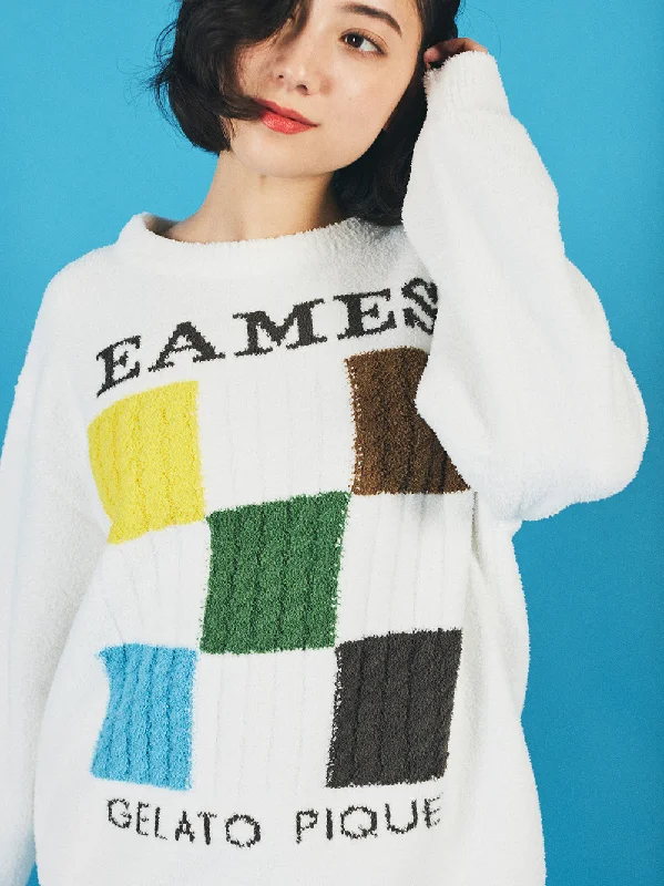 EAMES Air Moco Check-Logo Long Sleeve Pullover Sweater Halter Neck Top