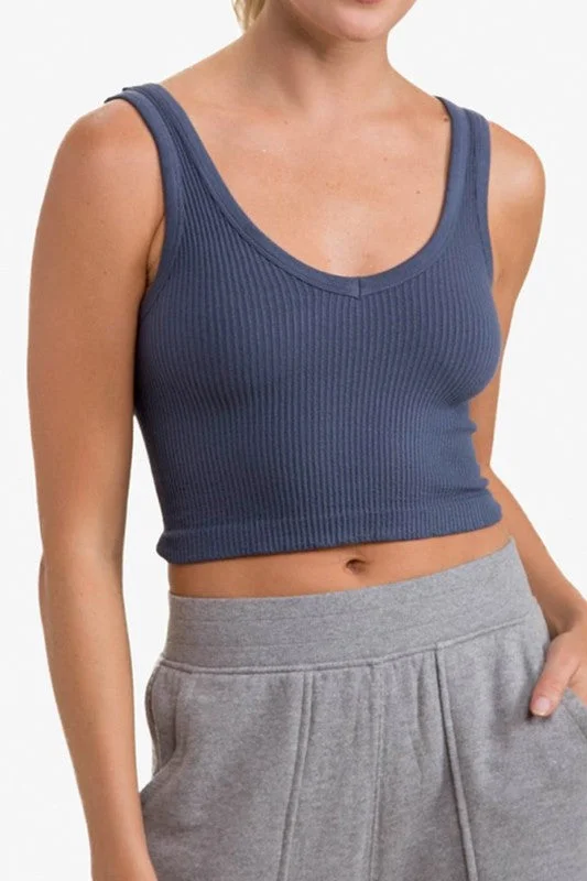 RIBBED SEAMLESS CROPPED TANK TOP lime green tank
