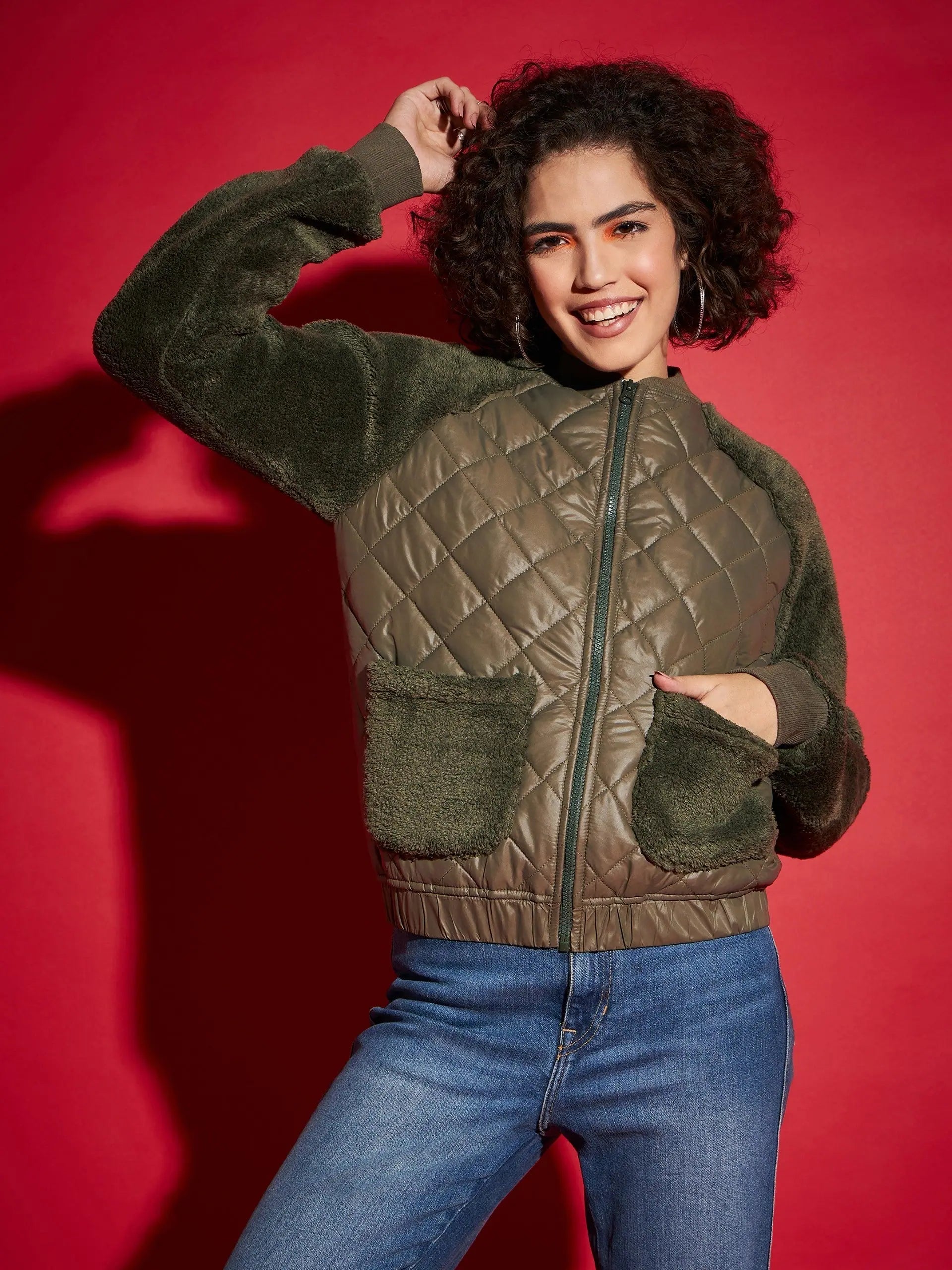 Women Solid Standard Olive Full Sleeve Jacket A-Line Jacket Boat Neck Shawl Collar