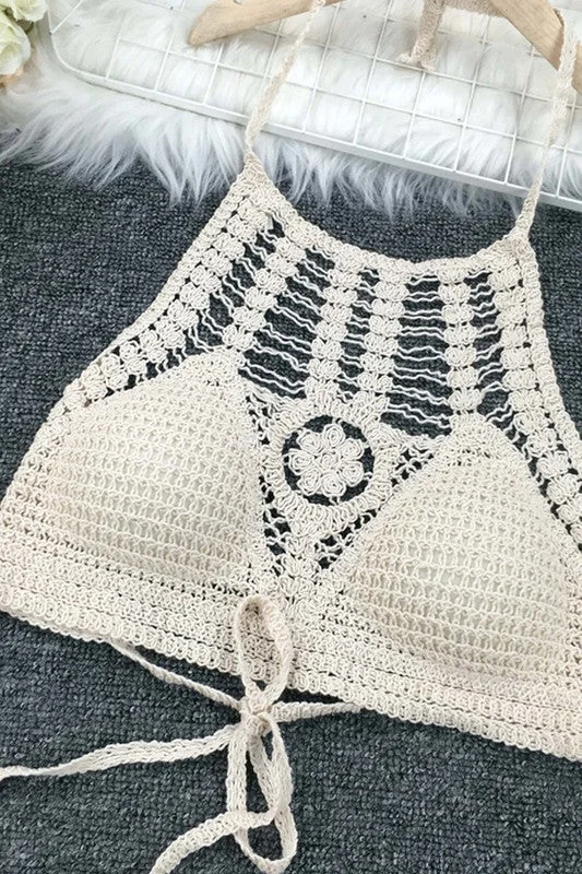 BEACH BOHO CROCHET HOLLOW OUT CAMIS TANK TOP print tank top