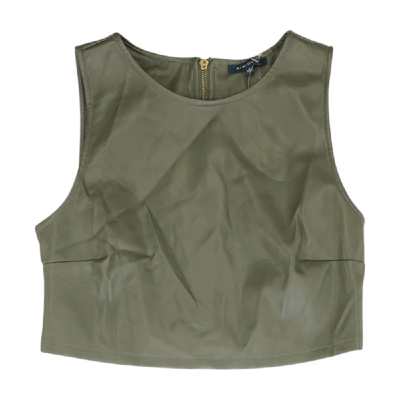 Green Solid Cropped Tank lace tank top