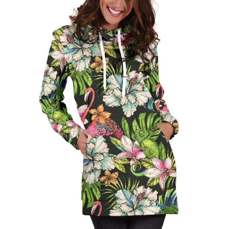 Hawaiian Aloha Tropical Pattern Print Pullover Hoodie Dress