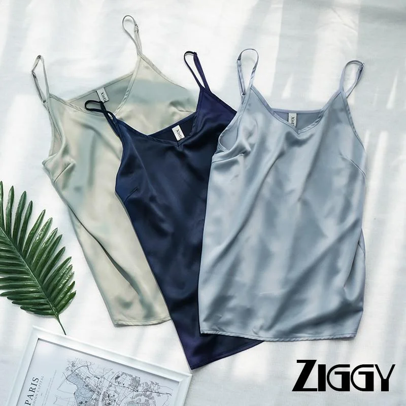 Spaghetti Strap V Neck Tank Ziggy Tops soft pink tank