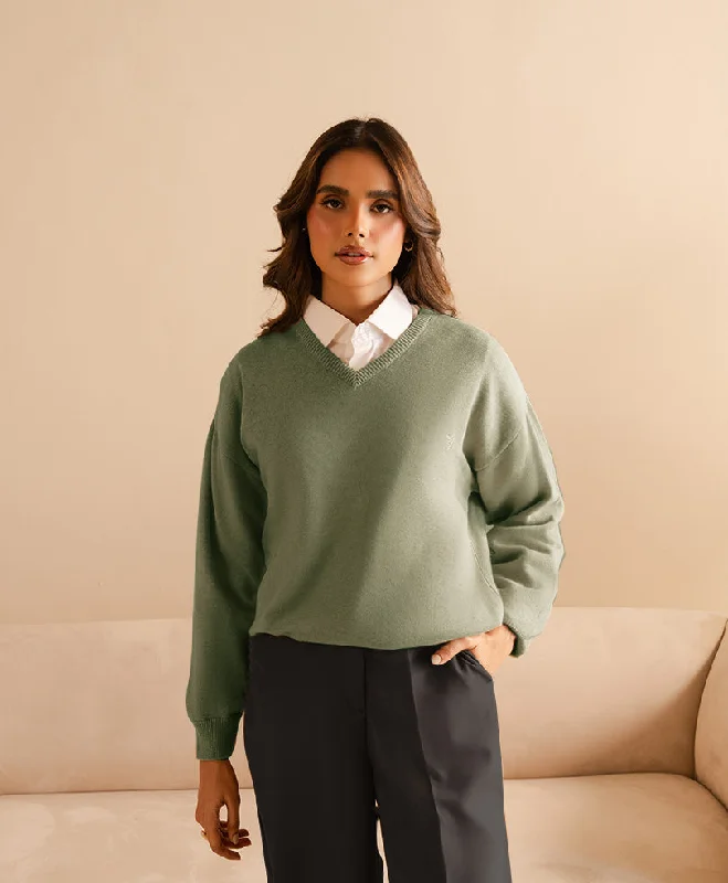 Textured Olive Sweater (Women) Chenille Fabric Brocade Fabric Lace Fabric