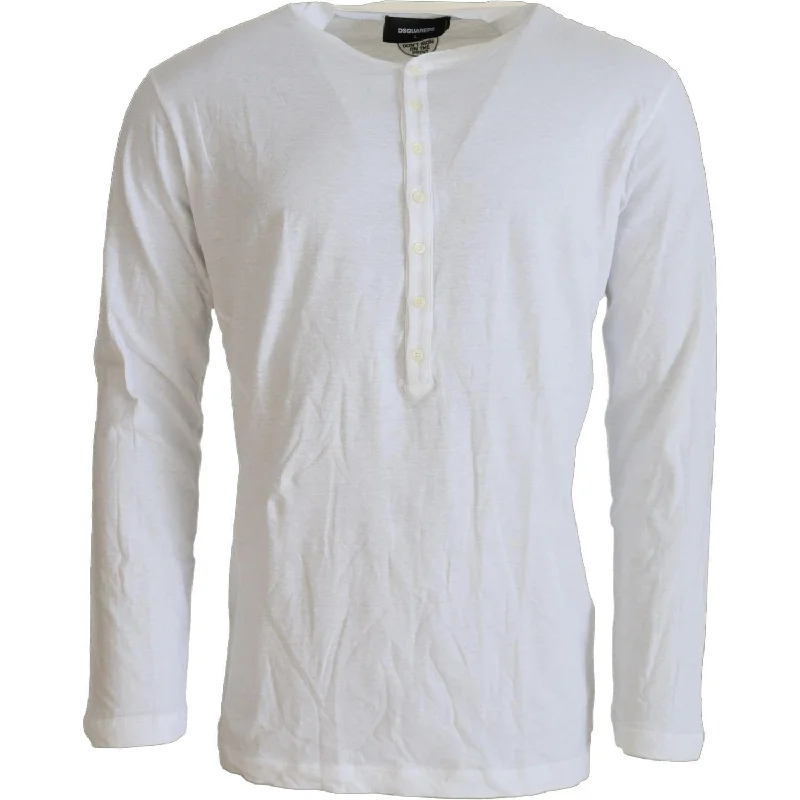 Dsquared² White Cotton Linen Long Sleeves Pullover Sweater Fleece Warm Pullover