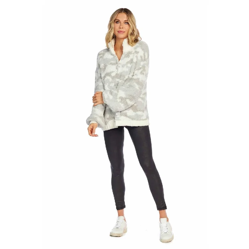 White Camo Penelope Pullover by Mudpie Ribbed Crew Neck