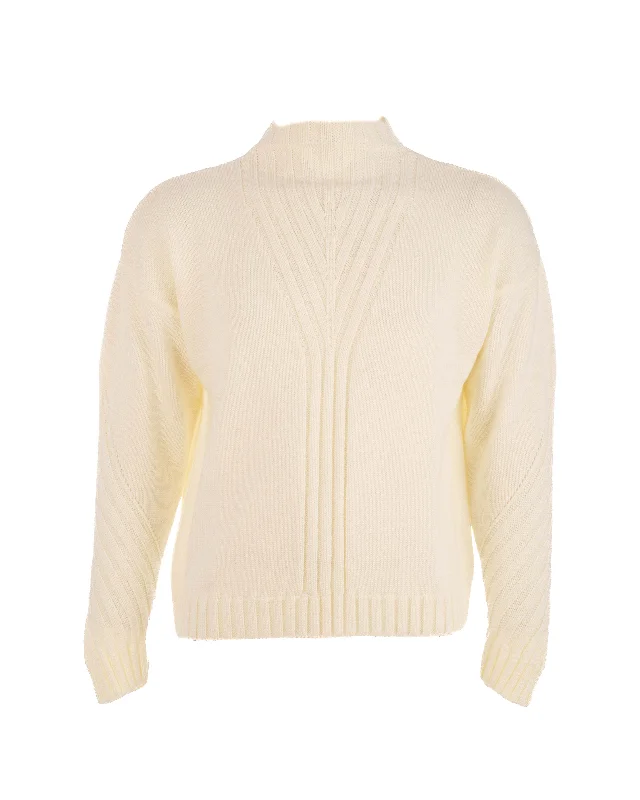 Women Turtleneck Pullover - Off White Long Sleeve Pullover