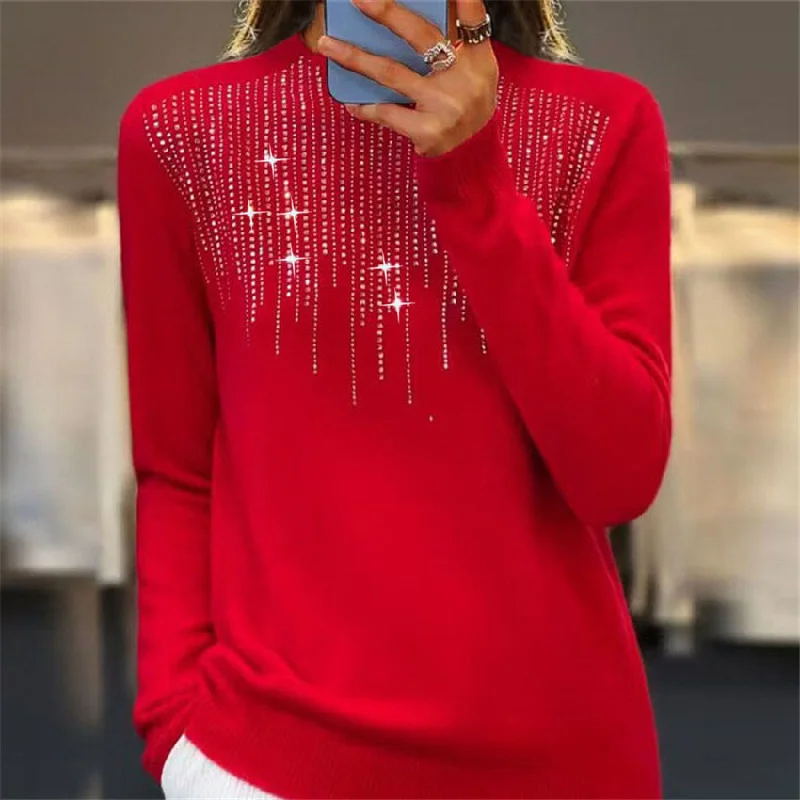 Women's Pullover Sweater Half-high Collar With Diamonds Halter Neck Top