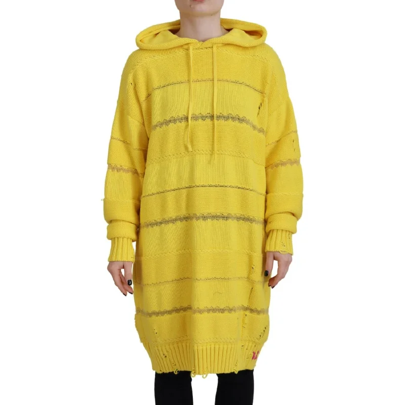Dsquared² Yellow Cotton Knitted Hooded Pullover Sweater Long Sleeve Pullover