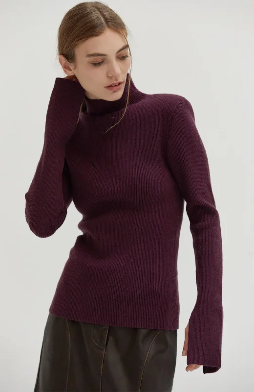Crescent - Elaine Power Shoulder Mock Neck Sweater Layered Multi-layer Single Layer