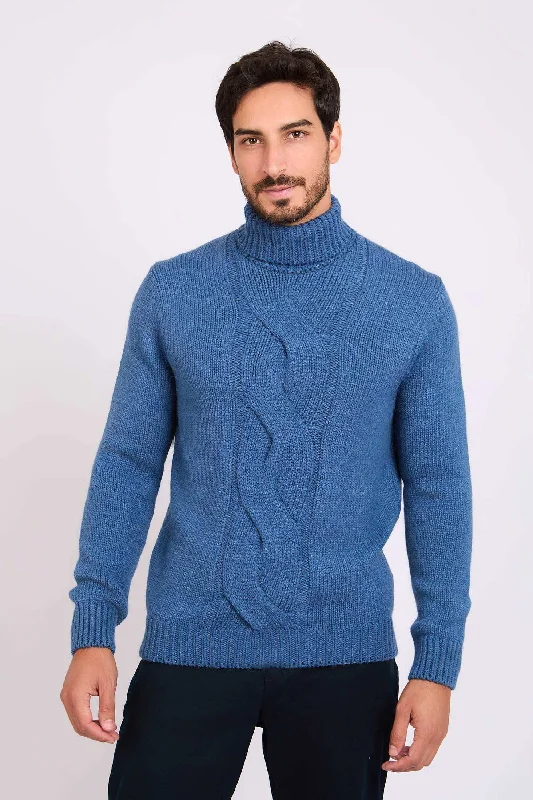 Men Regular Fit Pullover - Blue Turtleneck Warm Pullover