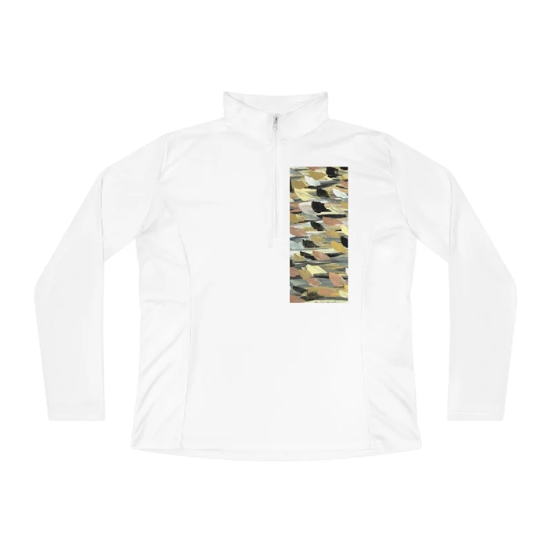 Rose Gold Brushstrokes -Ladies Quarter-Zip Pullover Short Sleeve Top