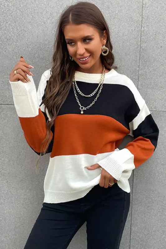 Longing For Fall Color Block Sweater Graphic Sweater Embroidered Appliqued