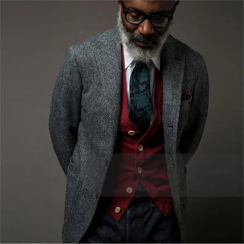 Mens British Herringbone Tweed Wool Suit Jacket Wool Jacket Cashmere Jacket Tweed Jacket