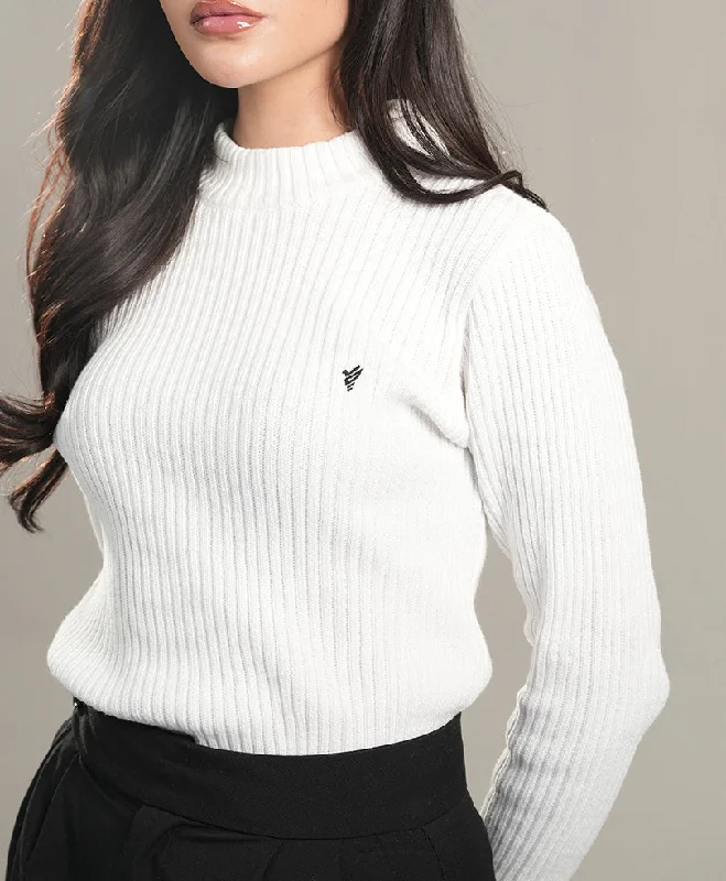 White Mock Neck Sweater (Women) Wool Fabric Cashmere Fabric Tweed Fabric