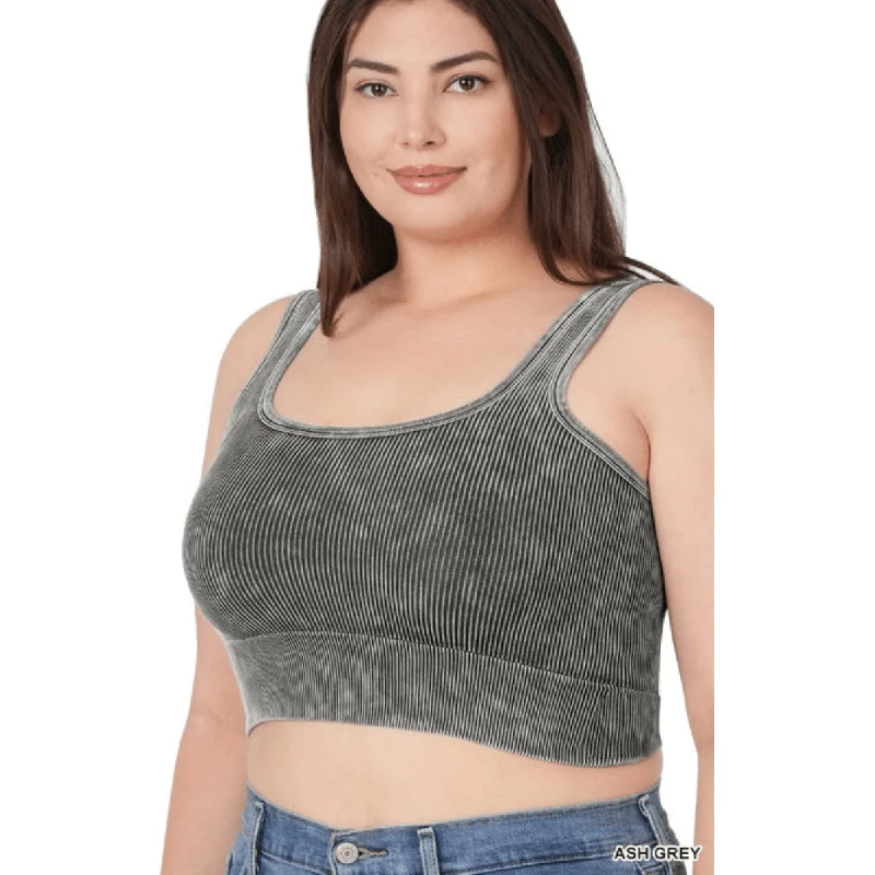 Plus Washed Ribbed Square Neck Cropped Tank Top athletic tank top