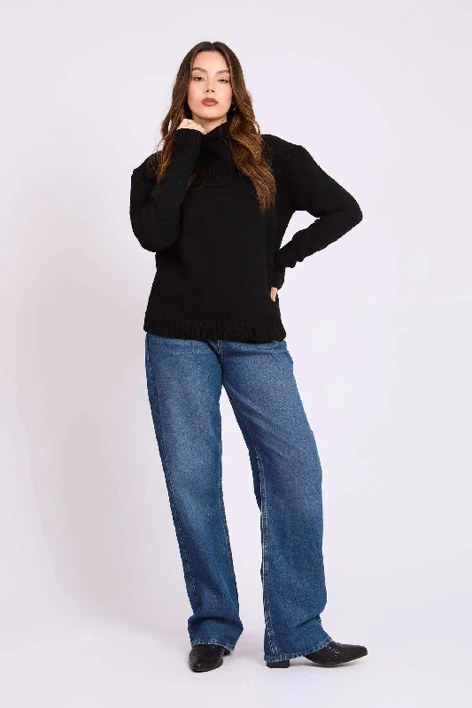 Women Regular Fit Pullover - Black Sarouel Sleeve Pullover