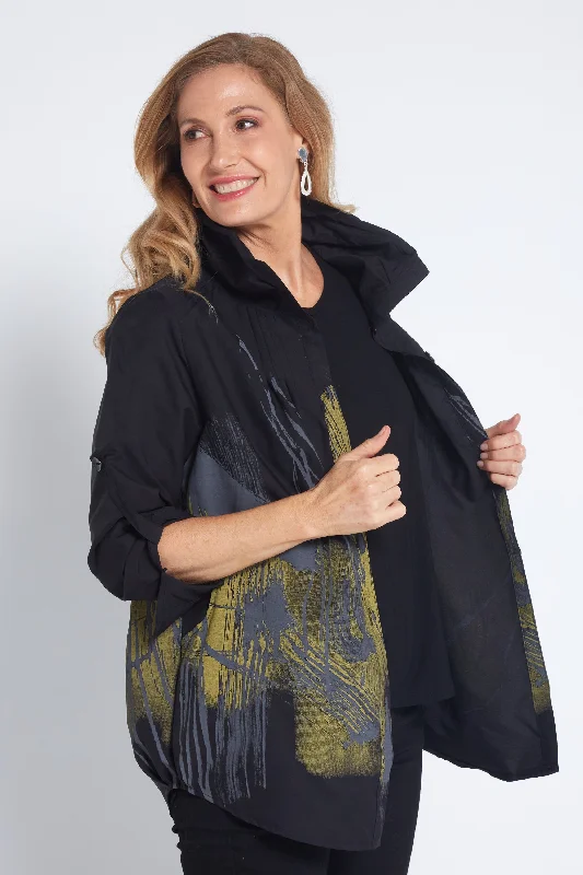 Prague Jacket - Black/Yellow/Grey Hooded Jacket Caped Jacket Shawl Collar Jacket