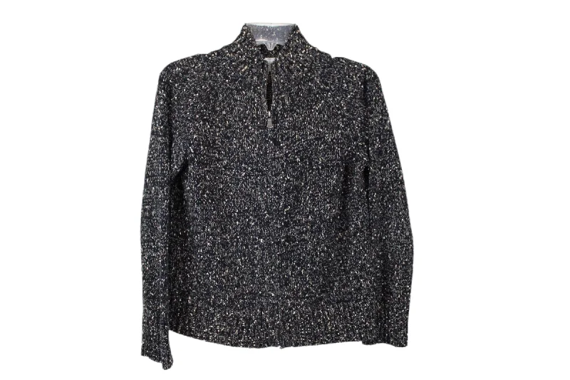Liz Claiborne Black Zip Up Sweater | S Petite Glossy Satin Silk