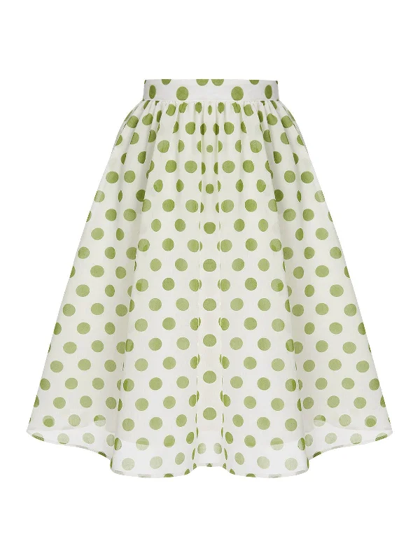 Green 1940s Schiffon Polka Dots Skirt modal blend skirt
