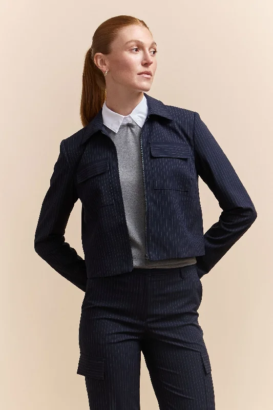 Pinstriped jacket with pockets Print Jacket Jacquard Jacket Embroidered Jacket