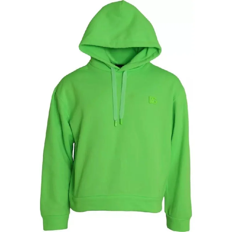 Dolce & Gabbana Green Logo Hooded Pullover Sweatshirt Sweater Thick Cable Knit