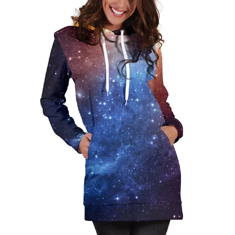 Fiery Universe Nebula Galaxy Space Print Pullover Hoodie Dress
