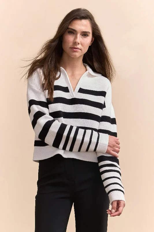 Striped sweater with polo collar Herringbone Houndstooth Plaid
