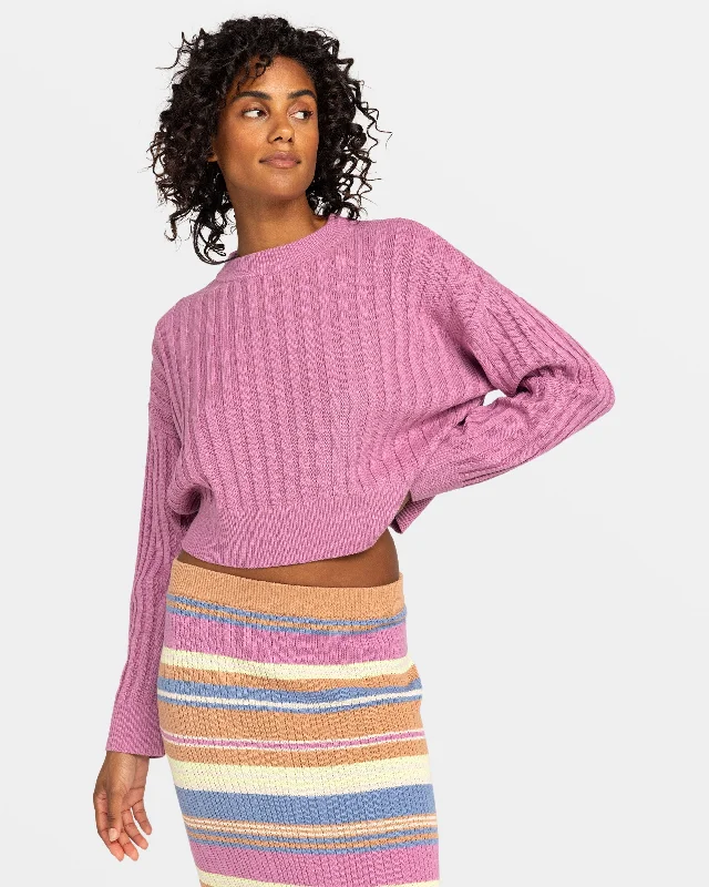 Exploring Diary Crew Neck Sweater - Mauve Orchid Chenille Brocade Lace