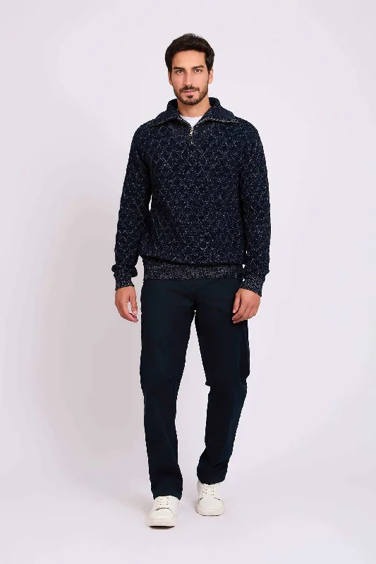 Men Regular Fit Pullover - Blue High Neck Pullover
