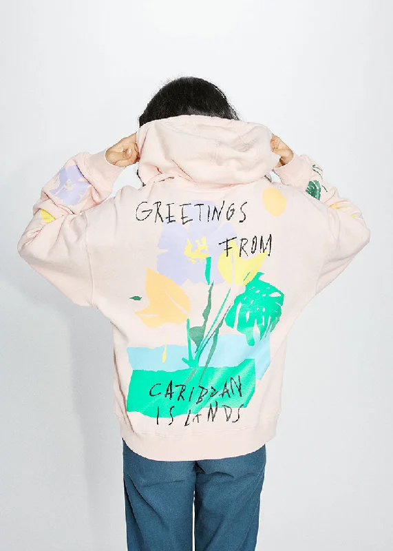 Caribbean Islands Graphic Pullover Hoodie Gathered Sleeve Pullover