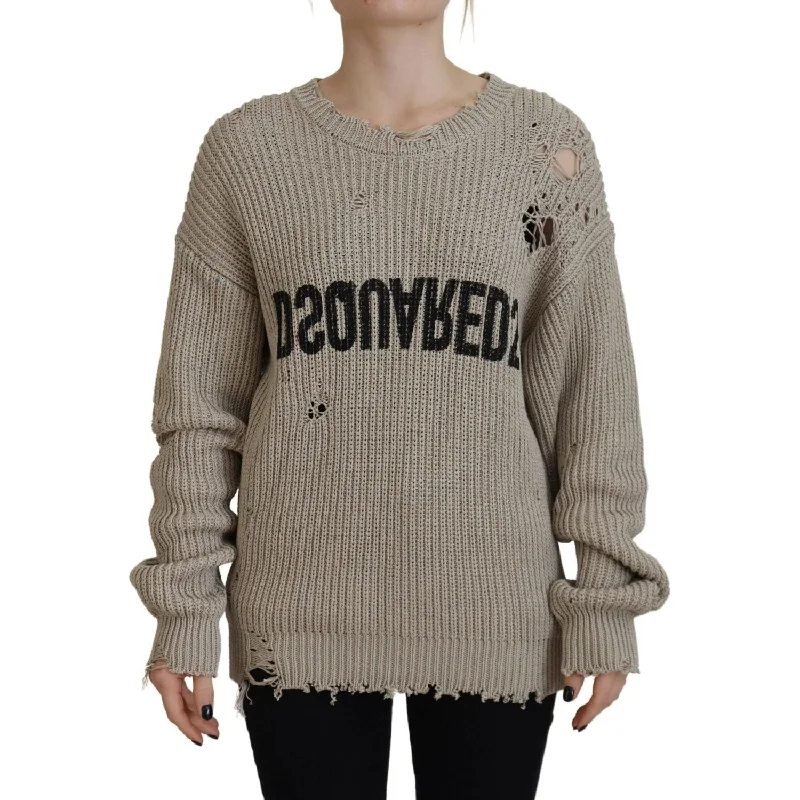 Dsquared² Beige Cotton Knitted Crewneck Pullover Sweater Button Front Sweater