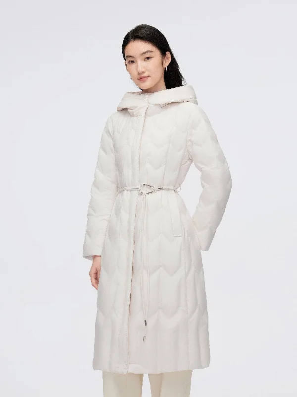 Women's Long Hooded Goose Down Jacket With Belt 4172 Print Jacket Jacquard Jacket Embroidered Jacket