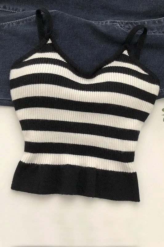 KNITTED SPAGHETTI STRAP CAMI TANK TOP solid color tank