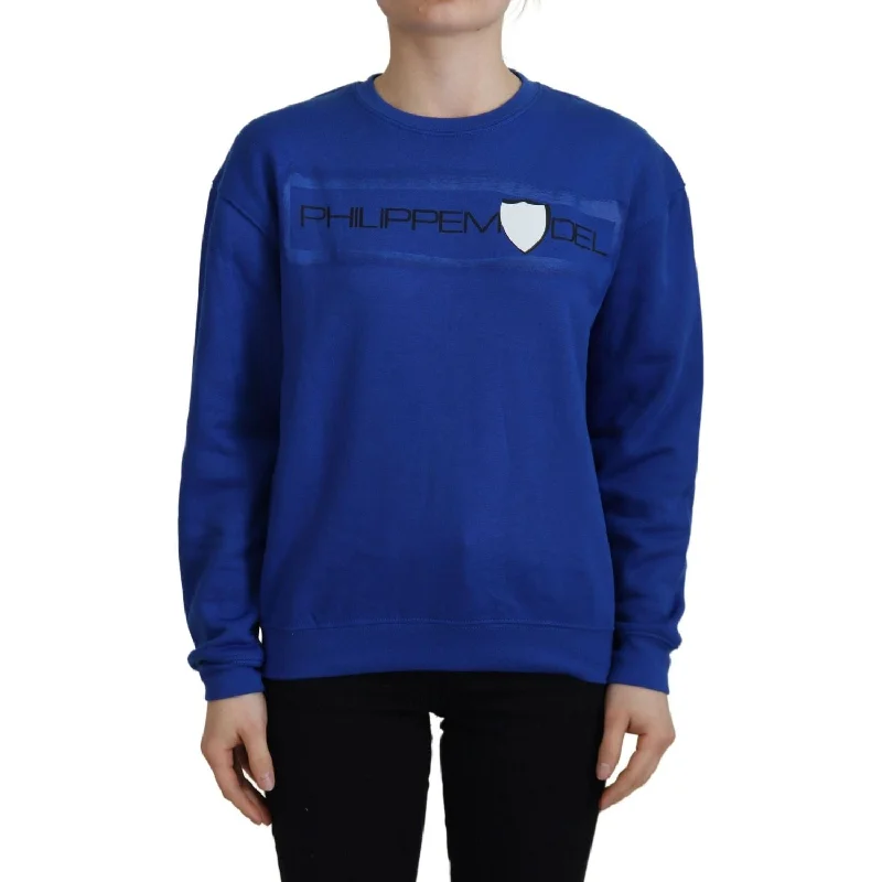 Philippe Model Chic Blue Printed Long Sleeve Pullover Sweater Asymmetrical Hem Sweater