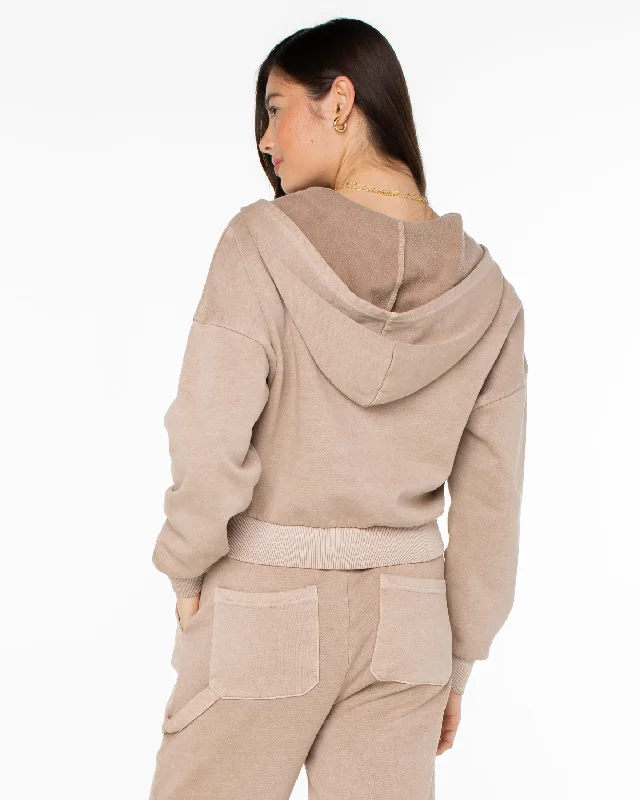Sahara Vibes Hooded Zip Up Fleece Jacket - Warm Taupe Denim Jacket Leather Jacket Suede Jacket