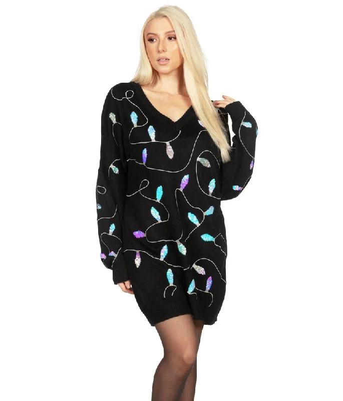 Women's Iridescent Lights Oversized Sweater Dress Print Jacquard Patchwork